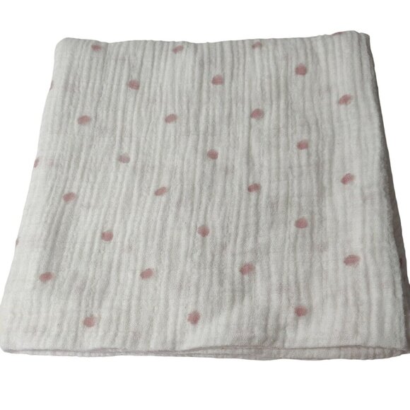 Aden + Anais Muslin Swaddle Blanket White Pink Polka Dot Cotton 42.5 x 40.5 inch - Picture 1 of 6
